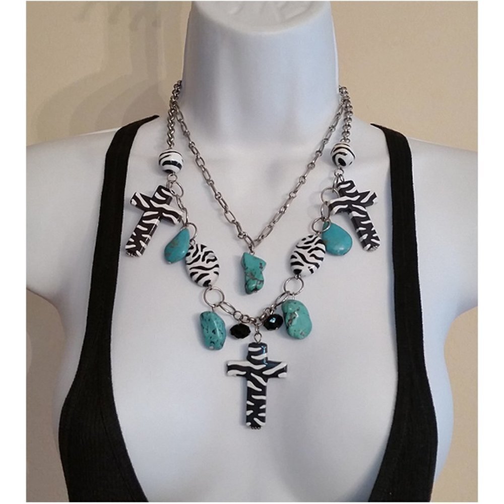 Southwestern Gaudy Cross & Turquoise Necklace Chaotic Chic Statement